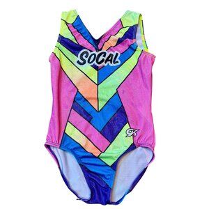 GK ELITE SoCal Gymnastics Leotard Girls CM 6-7 Neon State Gymnastics Leo Sparkly